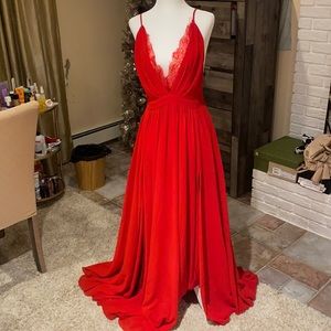 Windsor Red Lace Plunge Maxi Dress